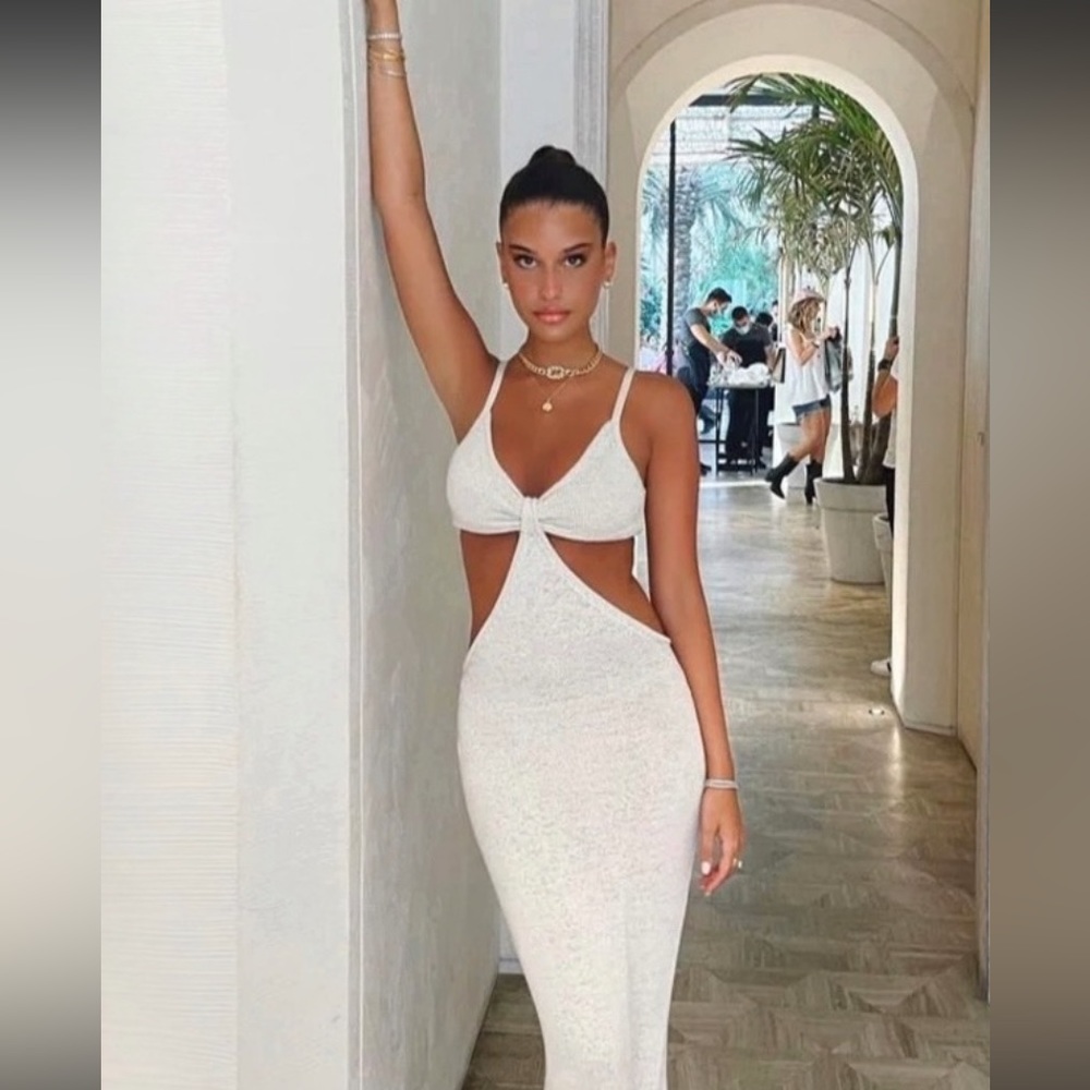 White Cutout Knit Maxi Dress - Elegant Women's Dress